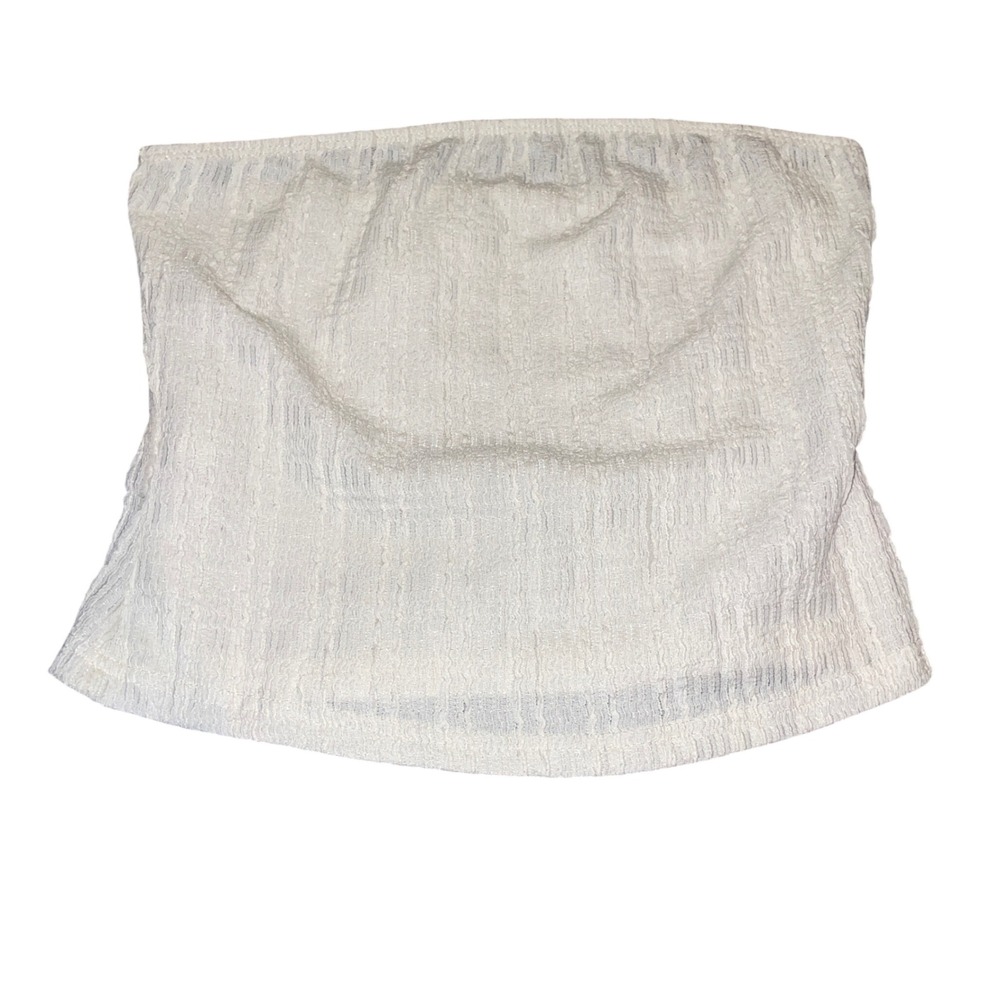 Tube Top Y2K White Textured Crinkle Strapless Minimalist Medium Boho